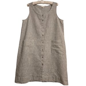 Eileen Fisher Gray Striped Hemp Organic Cotton Sleeveless Button-Down Dress